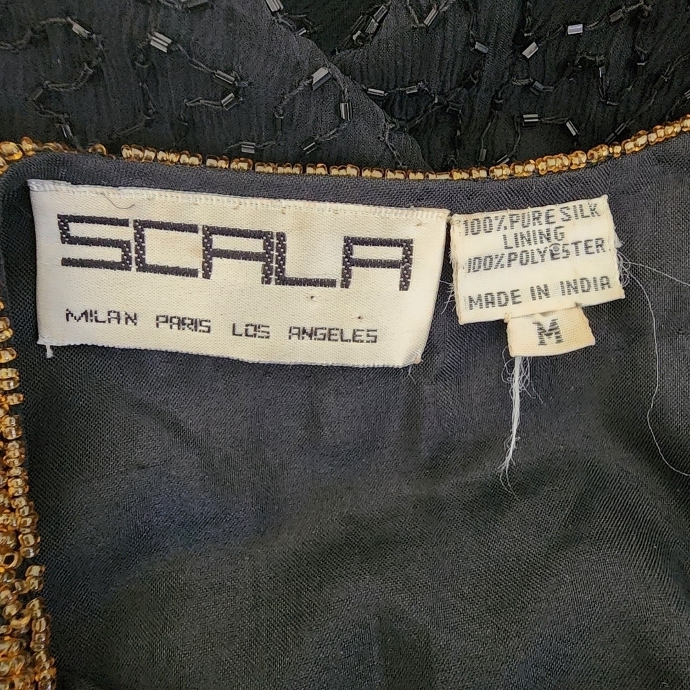 Vintage Scala Black Silk Beaded Long Evening Jacket Size M - Picture 2 of 12
